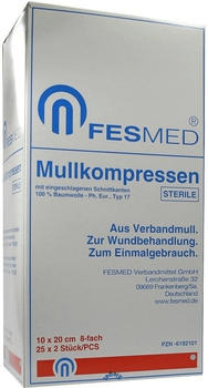 Fesmed Mullkompressen Es 10 x 20 cm 8-Fach steril (25 x 2 Stk.)