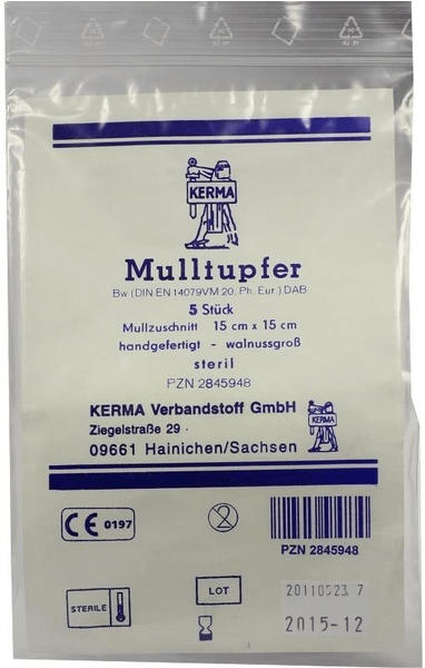 Kerma Mulltupfer 15 x 15 cm Walnussgross Steril (5 Stk.)