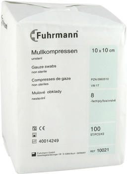 Fuhrmann Mullkompressen 10 x 10 cm 8-fach unsteril (100 Stk.)