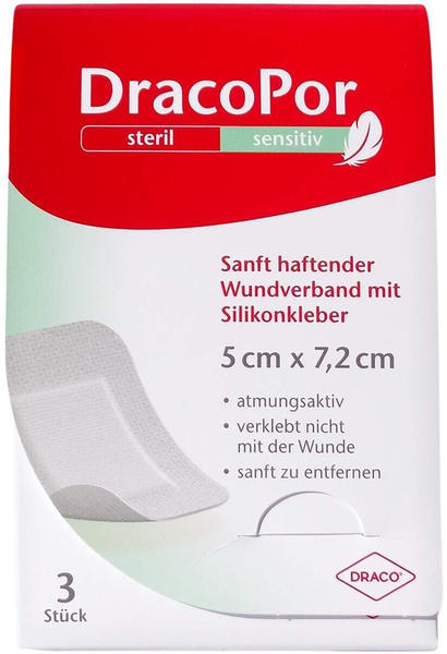 Dr. Ausbüttel Dracopor sensitiv 5x7,2 cm steril mit Silikonkleber (3 Stk.)