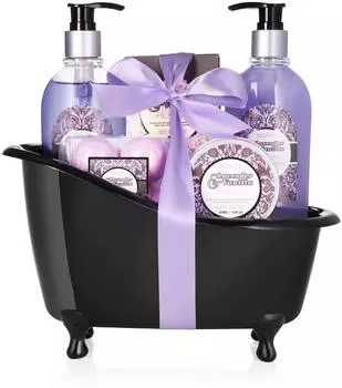 Brubaker Bade-Geschenkset Lavendel Vanille mit Deko-Badewanne, 9-teilig, schwarz