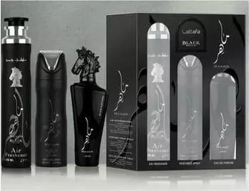 Lattafa Maahir Black Edition Geschenkset EDP 100ml + Deo Spray 200ml + Air Freshener 300ml