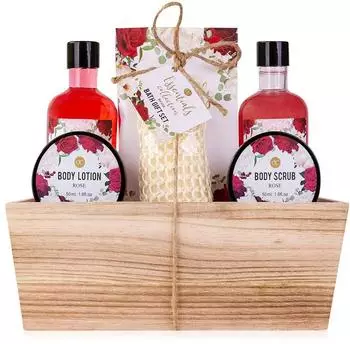 Accentra Wellness-Geschenkset Damen Rose im Holzkorb, 6-teilig (6055095AC)