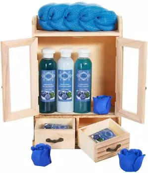 Brubaker Bade- und Pflegeset Blaubeere im Holzschrank, 10-teilig (BeautySchrank_Blueberry_2099.05)