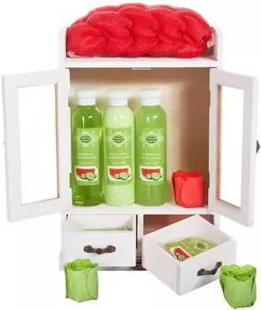 Brubaker Bade- und Pflege-Set Wassermelone & Gurke, 10-tlg., im Vintage-Schränkchen weiß