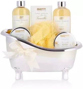 Brubaker Bade- und Dusch-Geschenkset Vanille, 7-tlg., in Deko-Badewanne (silber)