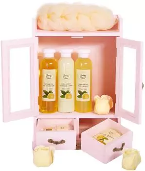 Brubaker Bade- & Pflege-Geschenkset Grüner Tee & Lemon, 10-tlg., im Vintage-Schränkchen rosa