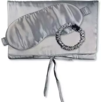Ailoria Travel Set Beauty S Tasche, Schlafmaske & Scrunchie, 100% Seide, grau