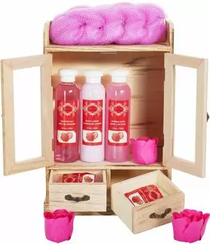 Brubaker Bade- und Pflegeset Erdbeere, 10-tlg., im Holzschrank (BeautySchrank_Erdbeer_2099.01)