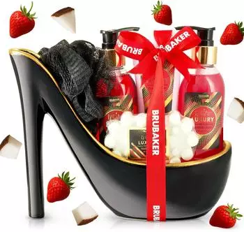 Brubaker Bade- und Duschset Erdbeere & Kokosmilch, 6-tlg., Keramik-Stiletto schwarz/gold