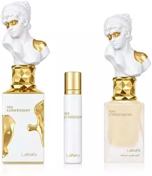 Lattafa Her Confession Geschenkset Damen, EDP 100ml + Mini 12ml + Haar-Nebel