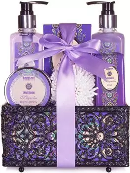 Brubaker Bade- & Duschset Lavendel Magnolien, 7-teilig, Deko-Korb (BeautySet_16CE09_se)