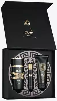 Lattafa Asad Geschenkset f&uuml;r M&auml;nner, EDP 100ml + Reisespray 12ml + Duschgel 100ml