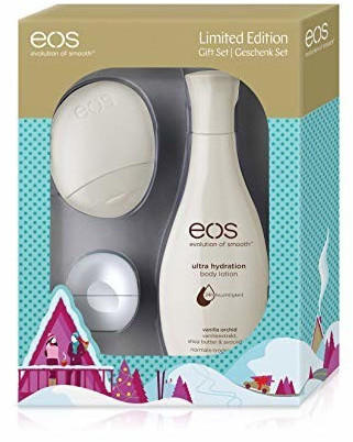 eos cosmetics White Edition Set (First Snow Lipbalm + Vanilla Orchid Handlotion + Bodylotion)