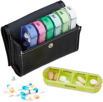 Relaxdays Tablettenbox mit Tasche 7 Tage 4 Fächer