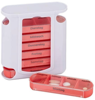 Relaxdays GmbH 5 x Pillendose 7 Tage 4 Fächer rot Rot ransparent rau