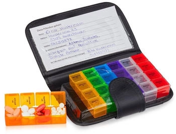 Relaxdays GmbH 4 x Tablettenbox 7 Tage mit Etui Blau ot chwarz