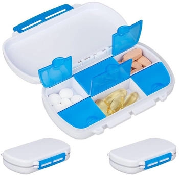 Relaxdays GmbH Tablettendose 6 Fächer 3er Set Blau rau