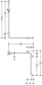 Hewi Duschhandlauf Serie 801 mit Brausestange 1250x762x762mm reinweiß