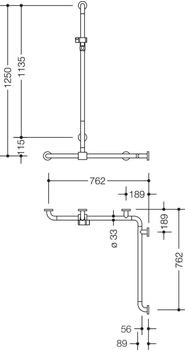 Hewi 801 Duschhandlauf 801.35.34033 762/762 x 1250 mm rubinrot mit Brausehalterstange