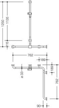 Hewi Serie 805 Classic Duschhandlauf 1250/762/762mm tiefschwarz