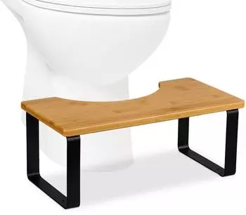 Relaxdays Toilettenhocker Bambus & Metall Hellbraun chwarz