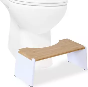 Relaxdays Klappbarer Toilettenhocker aus Bambus Weiß ellbraun