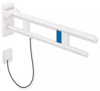 Hewi System 900 St&uuml;tzklappgriff 900.50.14260DX Ausladung 700 mm Edelstahl pulverbeschichtet wei&szlig; tiefmatt links E-Sp&uuml;lausf&uuml;hrung
