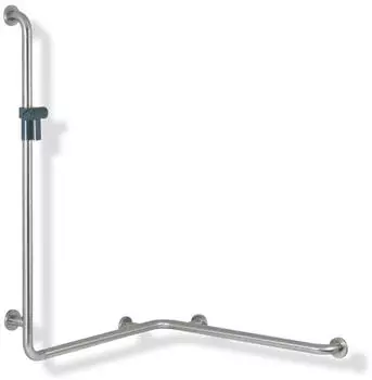 Hewi 805 Dusch-/Wannenhandlauf 805.35.220L92 1250 x 762 mm Brausehalter anthrazit links mit Brausehalterstange Edelstahl geb&uuml;rstet