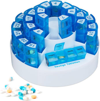 Relaxdays Tablettenbox für 31 Tage weiß-blau