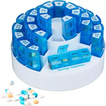 Relaxdays Tablettenbox f&uuml;r 31 Tage wei&szlig;-blau