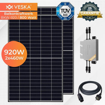 VESKA Balkon-Solaranlage 920/800W 2 x 460Wp Solarmodule (BKW-920/800_SL)