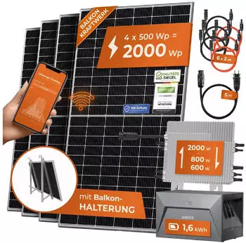 Solarway Balkonkraftwerk Set 2000W 4 x 500Wp Module + Deye M200 + Anker SOLIX E1600 + Balkonhalterungen Solarway Balkonkraftwerk Set 2000W 4 x 500Wp Module + Deye M200 + Anker SOLIX E1600 + Balkonhalterungen