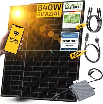 Jolywood Balkonkraftwerk 840/600W Komplettset 2 x 420Wp Module, Deye Wechselrichter, 4,5 m Schuko-Einspeisekabel (SK-1145)