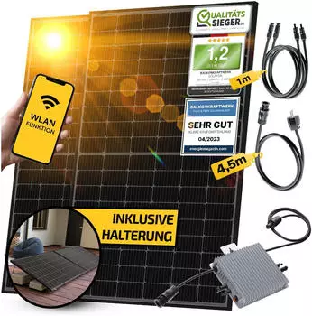 Solakon Balkonkraftwerk 840/600W Komplettset 2 x 420Wp Module, Deye Wechselrichter, 4,5 m Schuko-Einspeisekabel für Flachdach (SK-52601)
