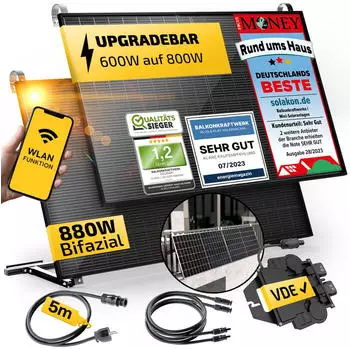 Solakon Balkonkraftwerk 870/600W 2 x 435Wp, APSystems EZ1, 5 m Schuko-Einspeisekabel (1151)