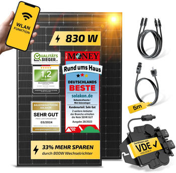 Solakon Balkonkraftwerk 830/600W 2 x 415Wp, APSystems EZ1, 5 m Schuko-Einspeisekabel (1199)