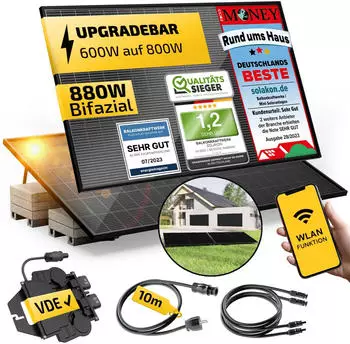 Solakon Balkonkraftwerk 870/600W 2 x 435Wp, APSystems EZ1, Schuko-Einspeisekabel 10m (1148)