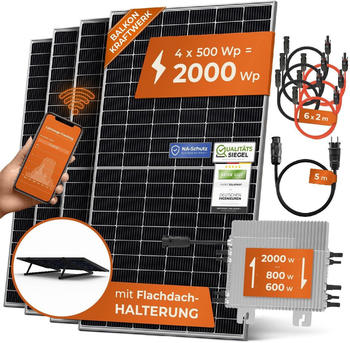 Solarway Balkonkraftwerk 2000W 4 x 500Wp Module + Deye SUN-M200 + 5m Schuko-Kabel für Flachdach Solarway Balkonkraftwerk 2000W 4 x 500Wp Module + Deye SUN-M200 + 5m Schuko-Kabel für Flachdach