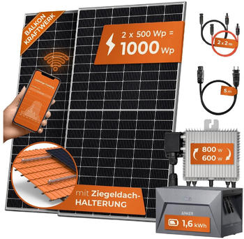 Solarway Balkonkraftwerk 1000W 2 x 500Wp JAM66S30 + Deye M80 + Anker SOLIX E1600 + für Ziegeldach Solarway Balkonkraftwerk 1000W 2 x 500Wp JAM66S30 + Deye M80 + Anker SOLIX E1600 + für Ziegeldach