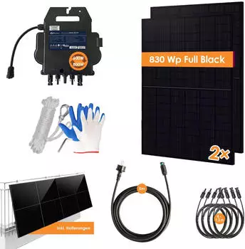 VALE Balkonkraftwerk 830/800W 2 x 415Wp Module + APSystems EZ1-M + 5m Schuko-Kabel VALE Balkonkraftwerk 830/800W 2 x 415Wp Module + APSystems EZ1-M + 5m Schuko-Kabel