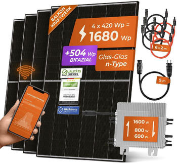 Solarway Balkonkraftwerk 1680/800-1600W 4 x 420Wp Module + Deye SUN-M160-EU + 5m Schuko-Kabel + Ziegeldach-Halterung Solarway Balkonkraftwerk 1680/800-1600W 4 x 420Wp Module + Deye SUN-M160-EU + 5m Schuko-Kabel + Ziegeldach-Halterung