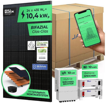 Solarway Solaranlage Komplettset 10kW 24 x 435Wp Module + Deye SUN-10K-SG04LP3 + 2 x Deye SE-G5.1 Pro 10,2kWh + für Schrägdach