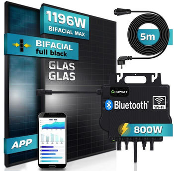 SUNNIVA Balkonkraftwerk 1196/800W 2 x 460Wp Module + Growatt NEO 800M-X + Schuko-Kabel 5m