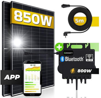 SUNNIVA Balkonkraftwerk 850/800W 2 x 425Wp Module + Growatt NEO-800M-X + Schuko-Kabel 5m