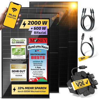 Solakon Balkonkraftwerk 2000/800W 4 x 500Wp Module + APSystems EZ1 + Schuko-Kabel 5m