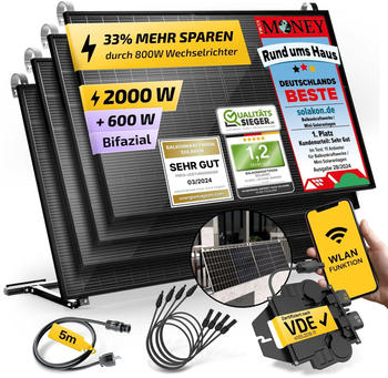 Solakon Balkonkraftwerk 2000/800W 4 x 500Wp Module + APSystems EZ1 + Schuko-Kabel 5m + Balkonhalterung