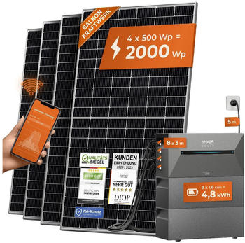 Solarway Balkonkraftwerk 2000/800W 4 x 500Wp Module + Anker SOLIX 2 E1600 Pro 4,8kWh + 5m Schuko-Kabel Solarway Balkonkraftwerk 2000/800W 4 x 500Wp Module + Anker SOLIX 2 E1600 Pro 4,8kWh + 5m Schuko-Kabel