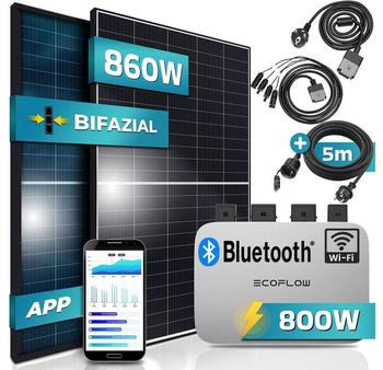 SUNNIVA Balkonkraftwerk 1118/800W 2 x 430Wp Module + EcoFlow PowerStream 800W + Schuko-Kabel 5m SUNNIVA Balkonkraftwerk 1118/800W 2 x 430Wp Module + EcoFlow PowerStream 800W + Schuko-Kabel 5m