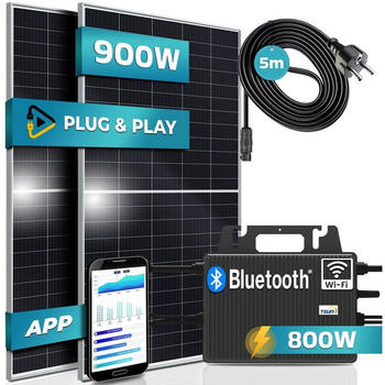 SUNNIVA Balkonkraftwerk 900/800W 2 x 450Wp Silver Frame Module + TSUN TSOL-MS800 + 5m Schuko-Netzkabel